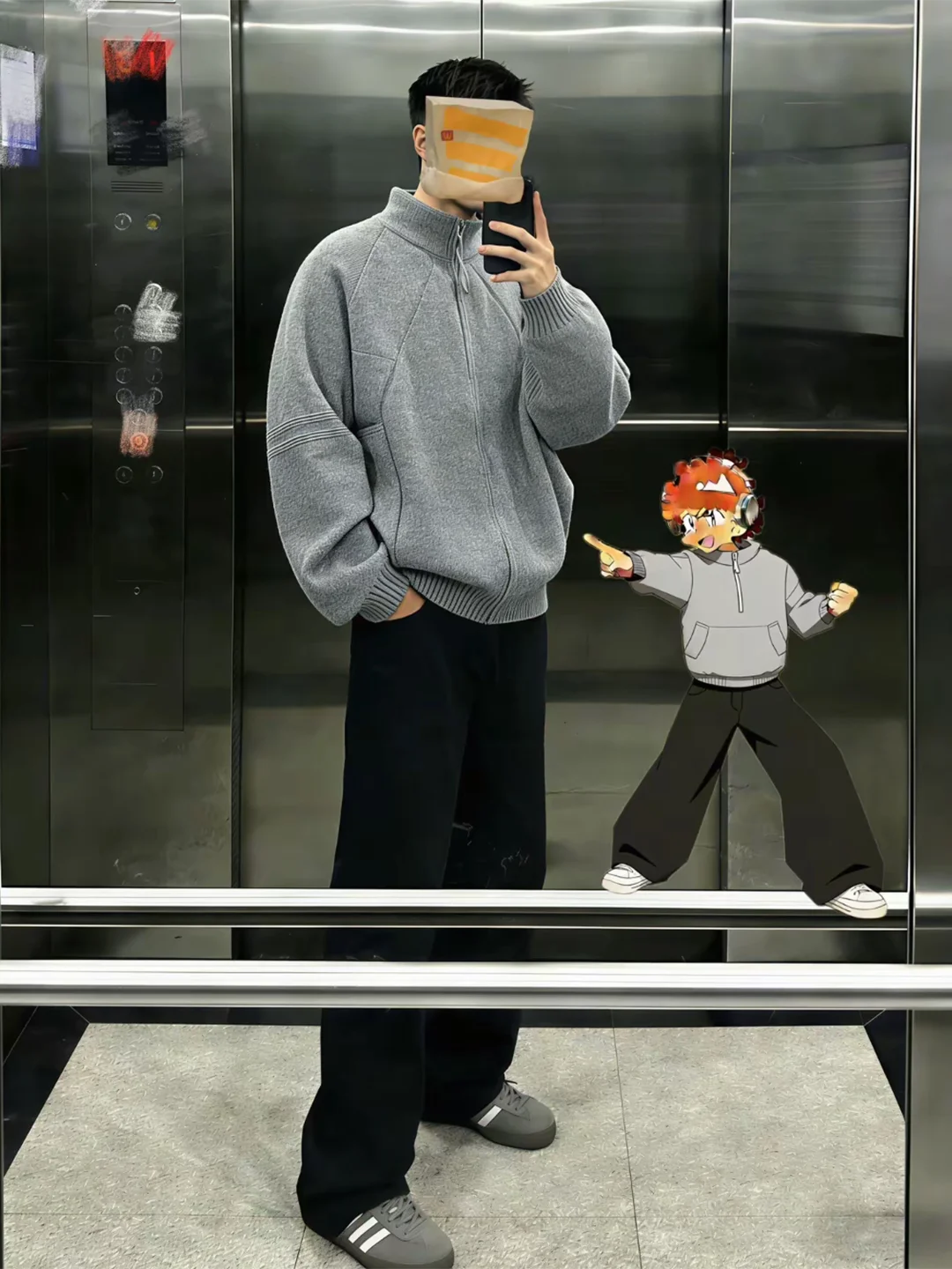 

Американский утепленный мужской вязаный кардиган-свитшот с высоким воротником, свободного кроя, Cleanfit Ciwalk Ca...