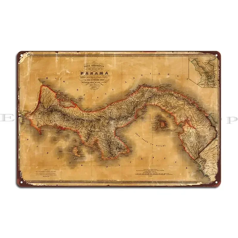 Map Of Panama 1864 Metal Signs Printing Club Design Wall Decor Club Bar Tin Sign Poster