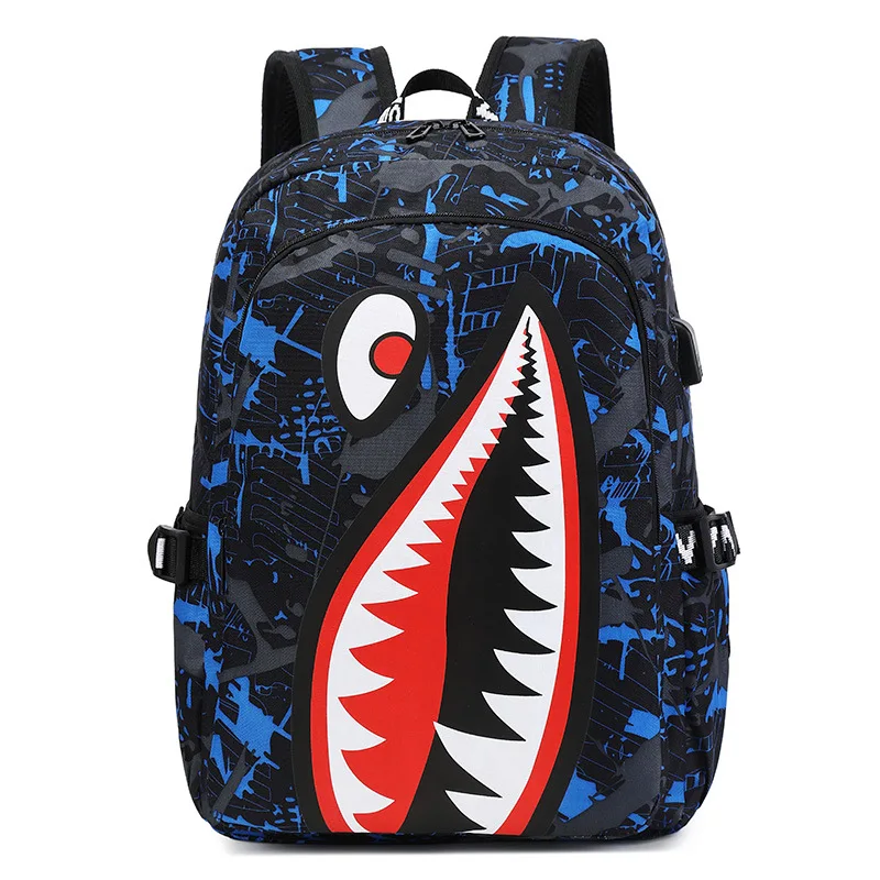 Student kids schoolbag shark stylish pattern printing large capacity lightweight casual backpack