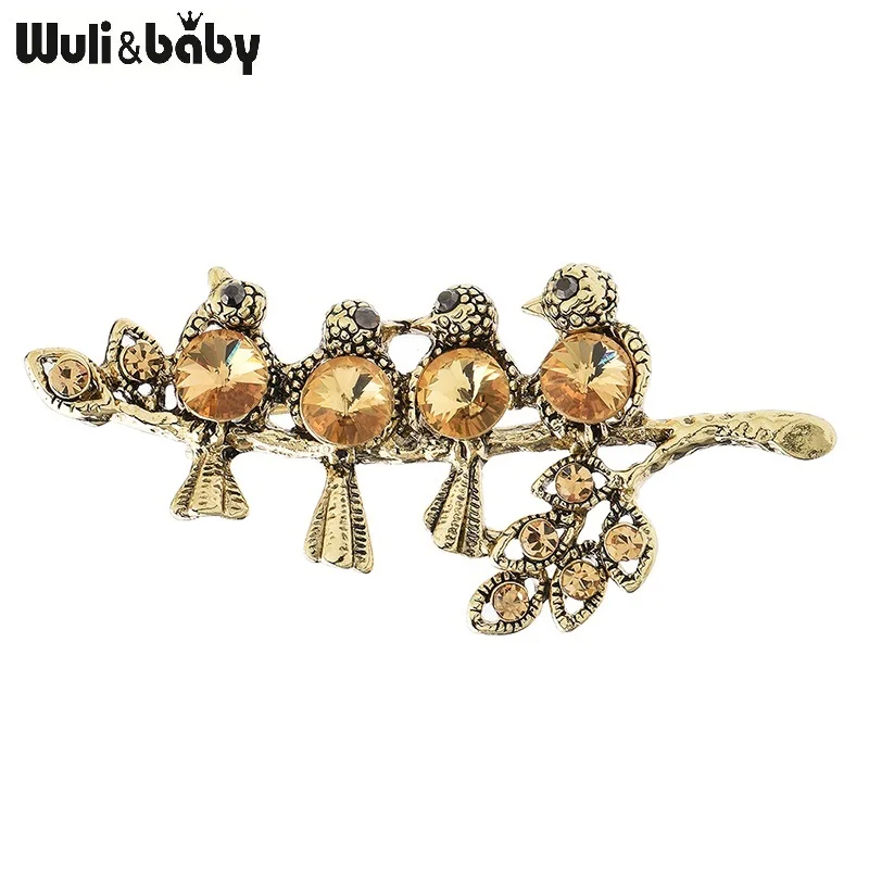 Wuli&baby Vintage A line Birds Brooches For Women Men High Quality 2-color Lovely Singing Talking Bird Party Brooch Pins Gifts