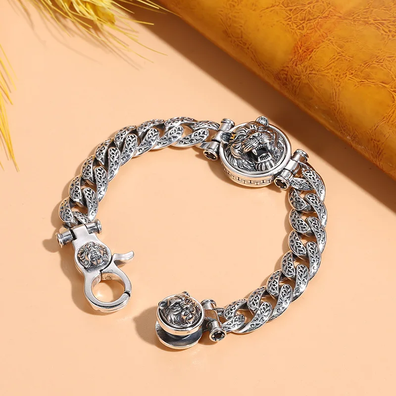 BOCAI New Real S925 Silver Jewelry Natal Year Old Thai Engraved And Turned Original Design Tiger Man Bracelet  Valentine's Day