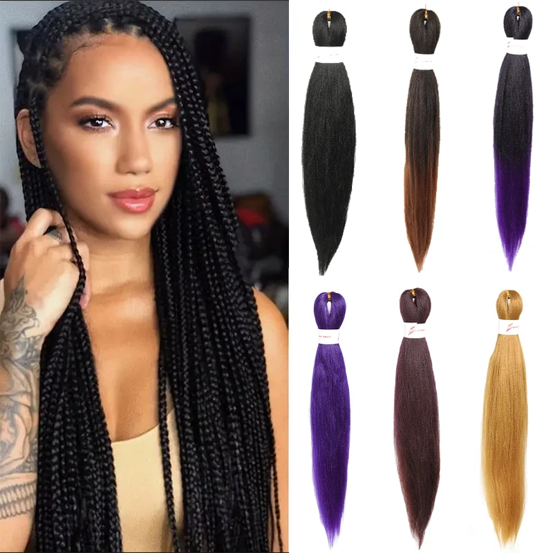 Extensions de cheveux Yaki pré-étirées, couleurs dégradées, perruques synthétiques faciles à tisser, faciles à créer, styles légers et uniques