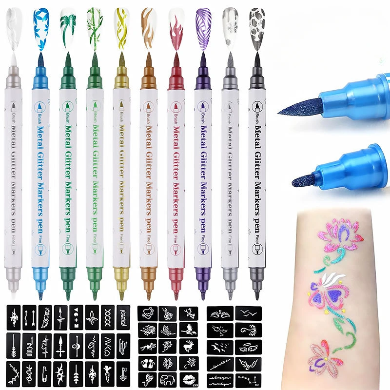 10 Color Double Head Painted Tattoo Nail Polish Pen Set Safe and Non-toxic Student Greeting Card Ledger DIY Art Supplies