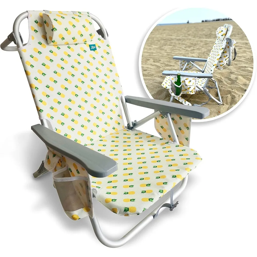 

Folding Beach Chair, Backpack Recliner with Canopy, Blue Flower