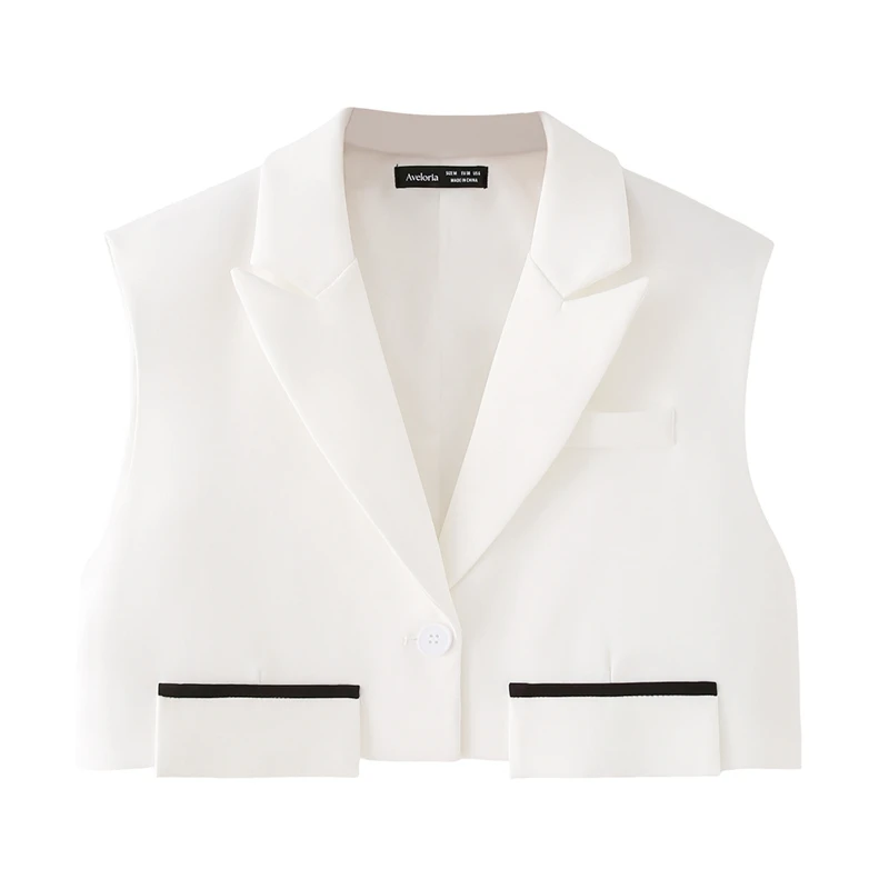 KEYANKETIAN 2026 Autumn Minimal Women 2 Piece Suit Cropped Lapel Vest Single Button Contrast Trim Side Stripe Wide Leg Pants