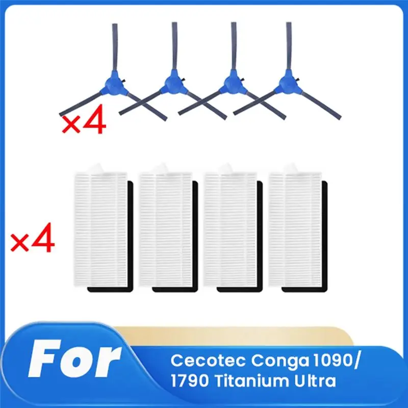AEE2-8 piezas de filtro y cepillo lateral para Cecotec Conga 1090/1790 Titanium Ultra, accesorios para robot aspirador