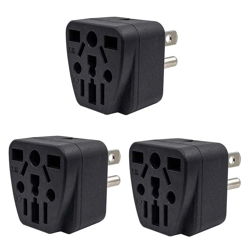 RISE-3X US Travel Plug Adapter EU/UK/AU/In/CN/JP/Asia/Italy/Brazil To USA (Type B), 3 Prong USA Plug, Charger Converter Black