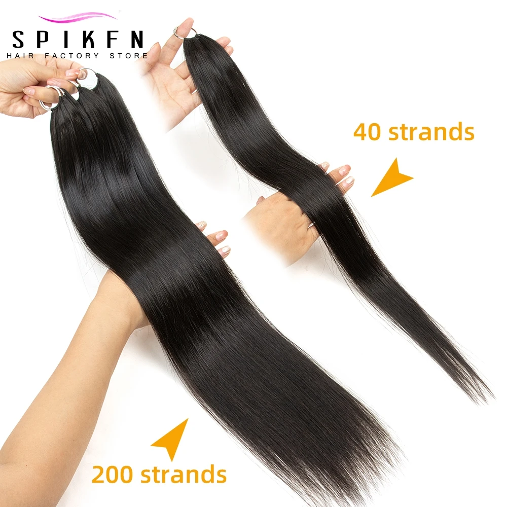 Extensiones de cabello humano de línea de plumas, máquina de Micro eslabones naturales, cabello Remy invisible, tejido a mano, 40 hebras, 16 "-24"