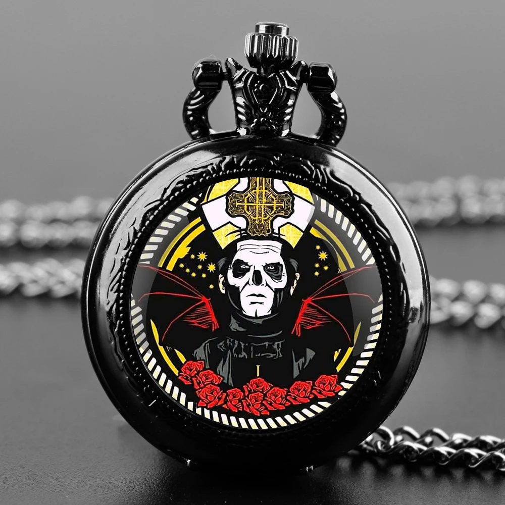 Ghost Papa Emeritus Swedish Rock Band Glass Dome Quartz Pocket Watch Necklace Women Jewelry Pendant Chain Children Pendant Gift