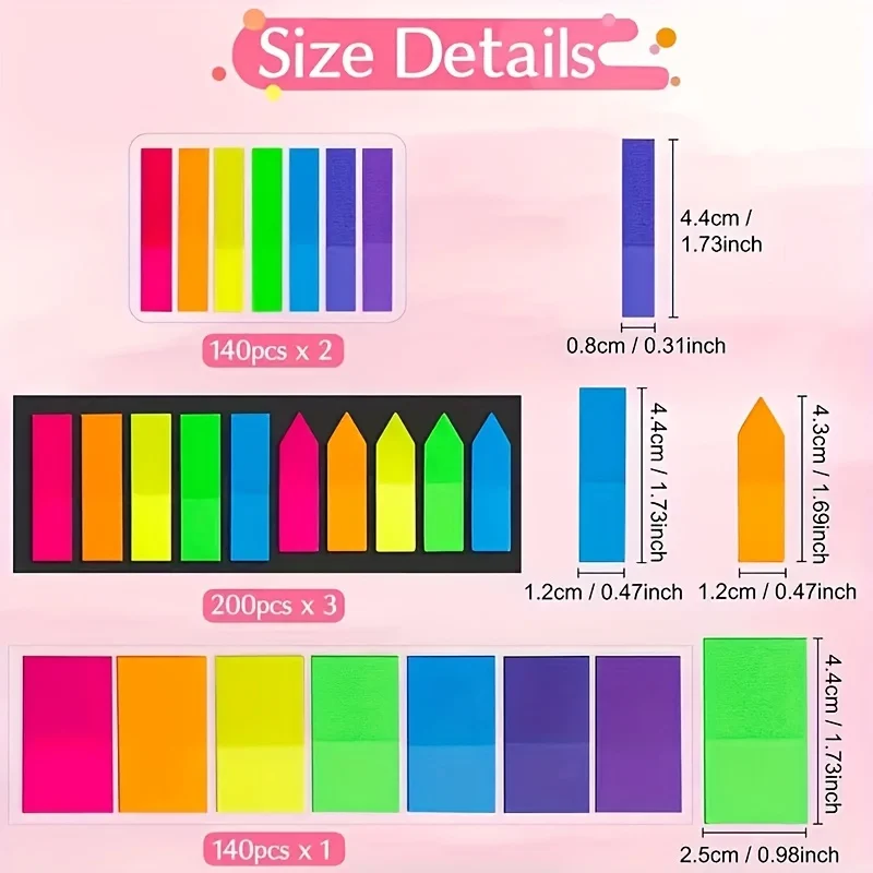 1020매 다채로운 스티커 메모 세트 - 투명 PET 방수 색인 탭, 접착 페이지 마커, 재사용 가능한 플래그