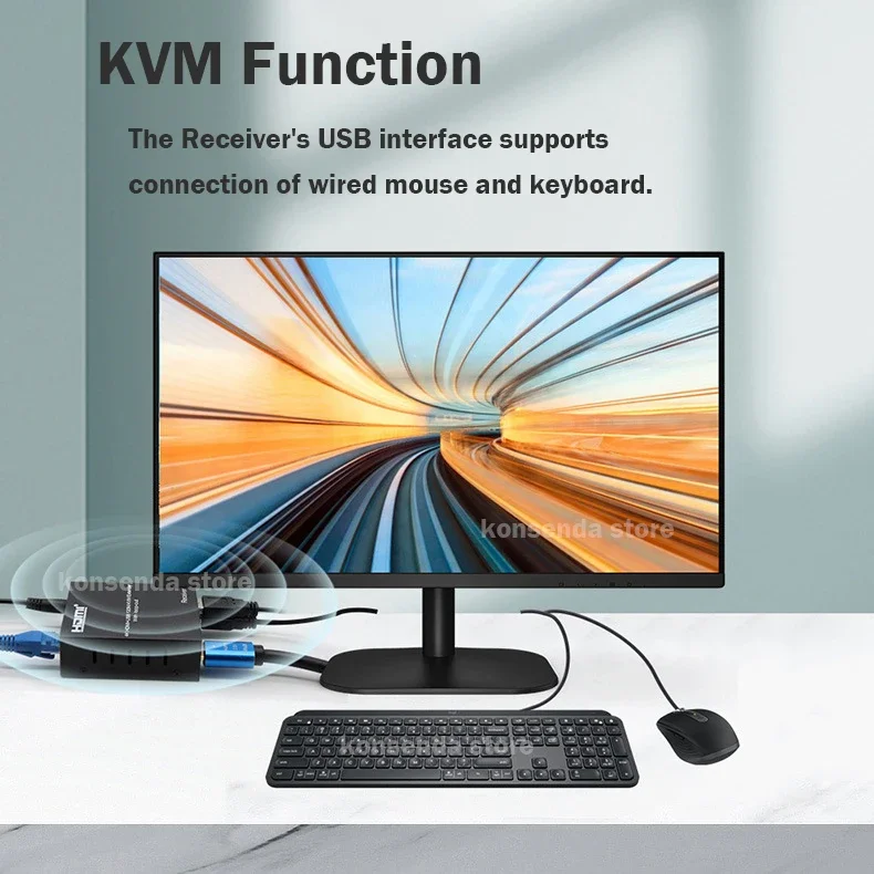 1080P HDMI KVM موسع 60 متر عبر Rj45 Cat5e/6 كابل HDMI KVM موسع الفيديو دعم USB ماوس لوحة المفاتيح التحكم لتلفزيون الكمبيوتر NVR