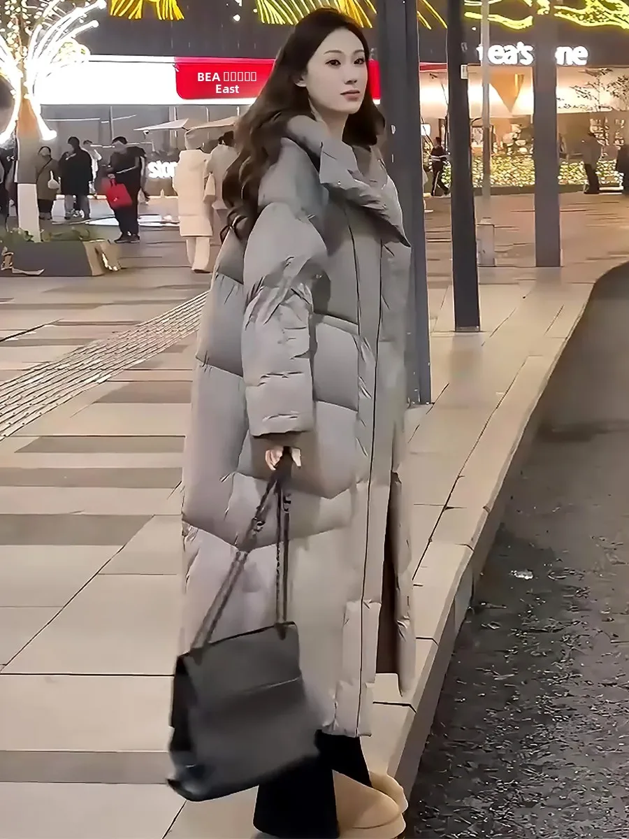 Cappotto Lungo Imbottito in Piuma d'Oca Bianca per Donna, Giacca Calda e Sottile, Novità Invernale con Cappuccio Incluso