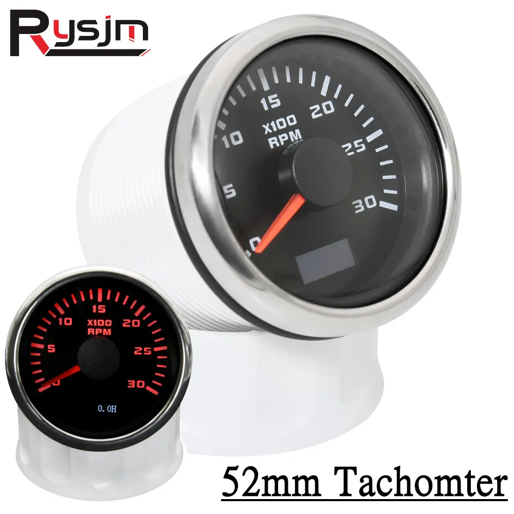 52mm Universal Marine Boat Car Tachometer 0-3000rpm 4000rpm 7000rpm Tacho RPM Gauge Hourmeter Gauge Red LED Backlight 9-32V