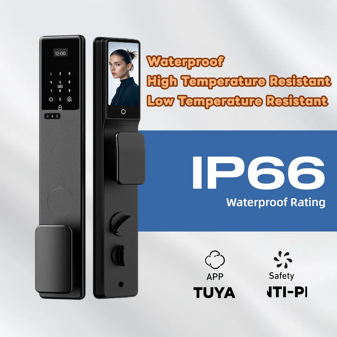 CB2 Multilingual Smart Lock, Fingerprint Face Unlock TUYA Wi-Fi APP Control Swipe Card Lock for EU, Israel, and Russia etc.