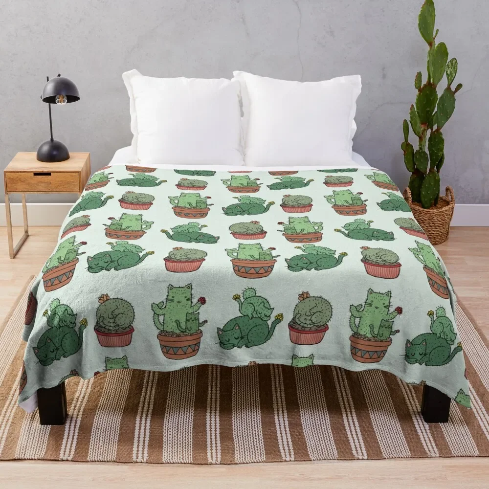 Cactus Cats Throw Blanket bed plaid For Decorative Sofa Bed Fashionable Blankets