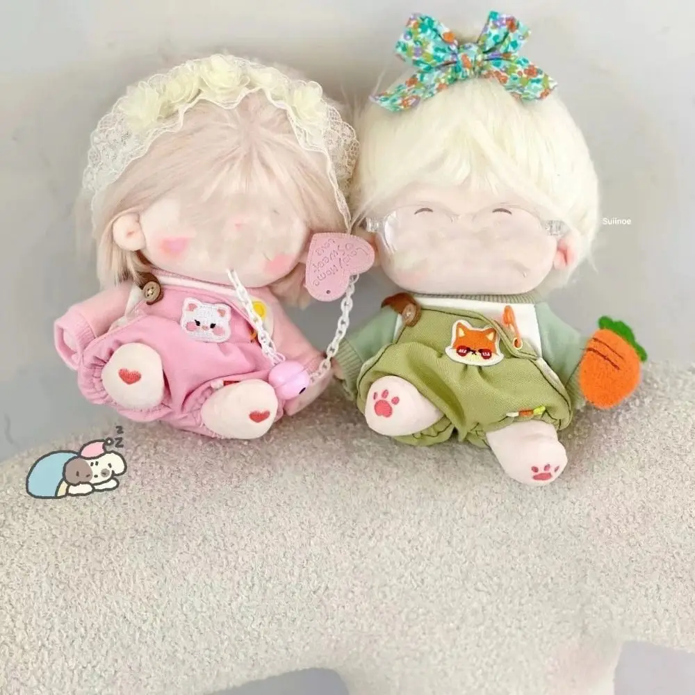 Doll Clothes T-shirt Trousers Suit Cartoon Animal Pattern Suspender Pants Changing Dress Game Cotton 20cm Toy Accessories