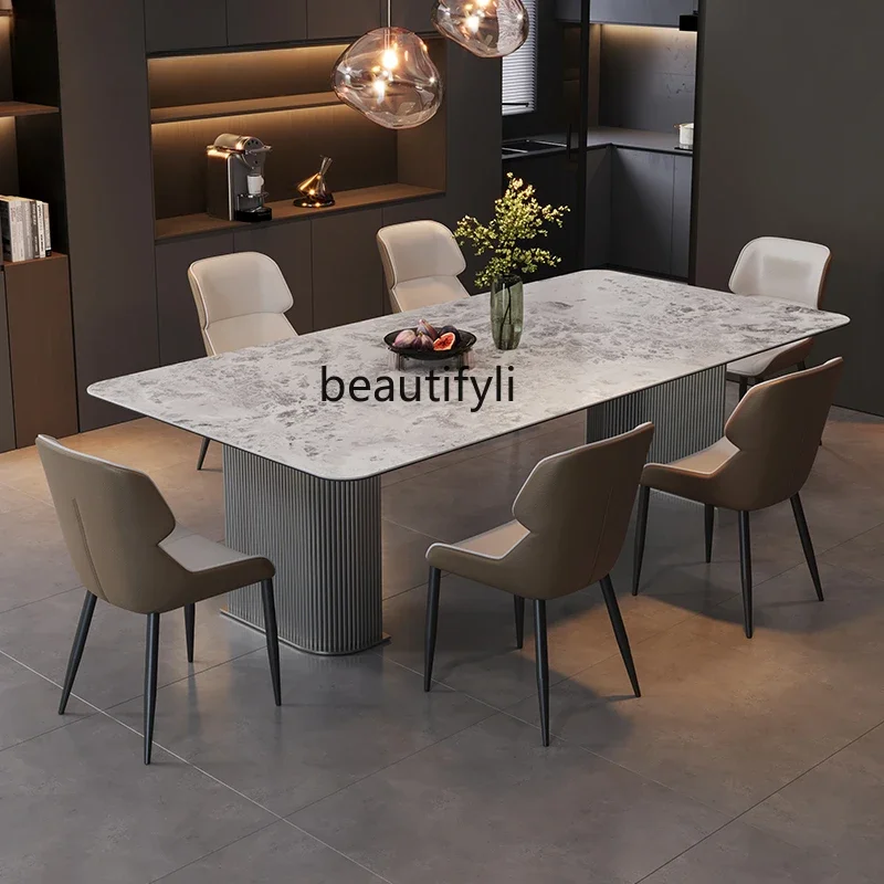 

xxxzDining table and chairs high-end Italian light luxury household rectangular high-end dining table