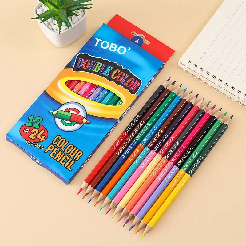 Crayons à Double tête 24 couleurs pour enfants, dessin professionnel, croquis et Art Pastel, fournitures scolaires image 3