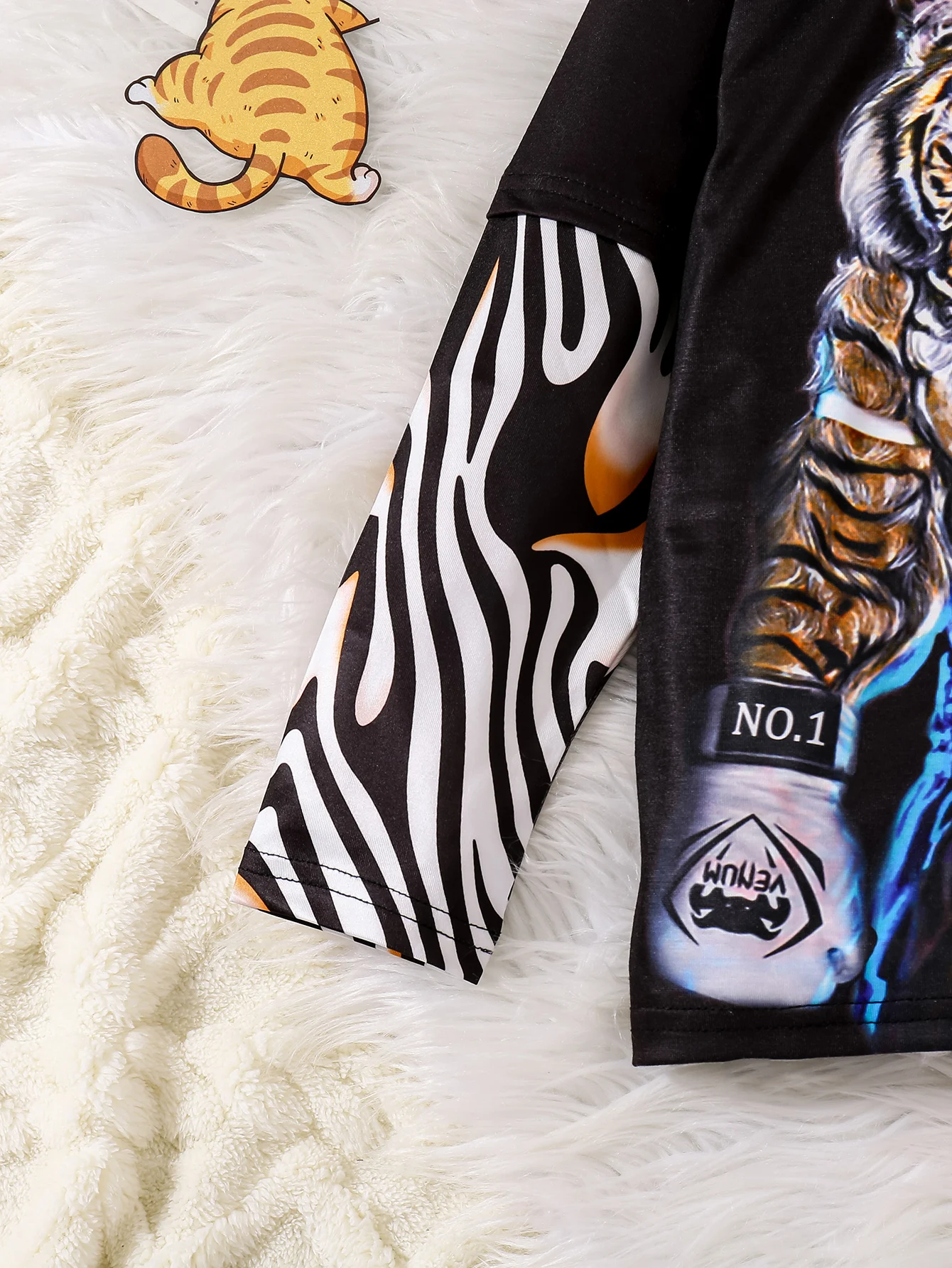 Spring Summer Children Boy T-Shirt Tiger Motif Tattoo Splicing sleeves Top Fashion Kids Boys Clothes For 5-14 years