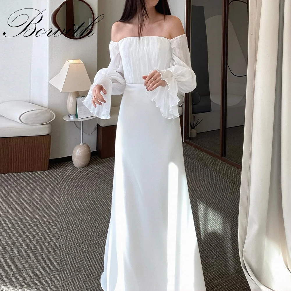 

Bowith Off the Shoulder Long Sleeves Wedding Dresses Korea Photo Shoot Elegant A Line Bridal Gown Customized Wedding Reception