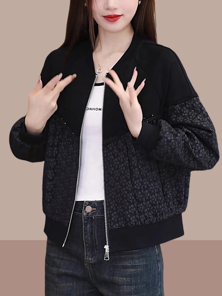 Stylish Ladies Baseball Jacket Spring Autumn New Style Compact Size Fashionable Outerwear Casual Large Size Sweatshirt Short ...