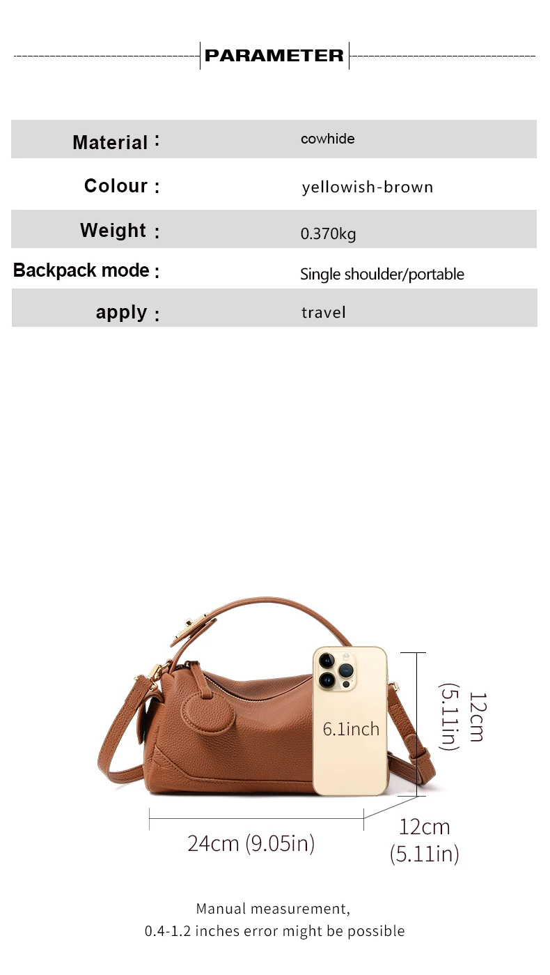 Retro Echtleder Tote Handtasche Damen Schulter-Umhängetasche Schlichte Elegante Pflanzlich Gegerbte Lederhandtasche – Detail 4