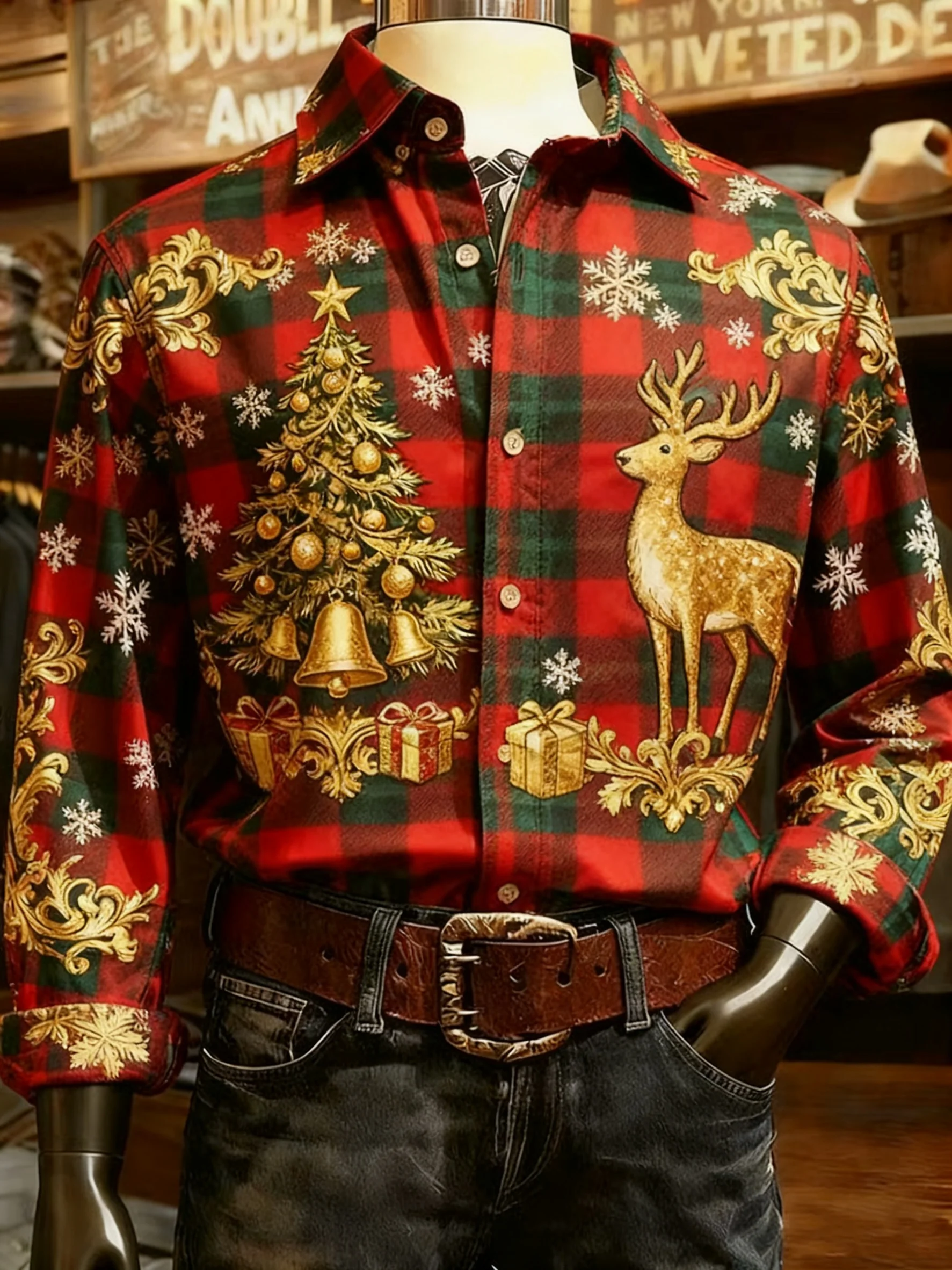 قميص عيد الميلاد الرجالي الجديد لعام 2026، بأزرار سفلية وأكمام طويلة، نمط عطلة ممتع في الهواء الطلق، ربيع/خريف، طية صدر السترة، قميص مطبوع ثلاثي الأبعاد #2