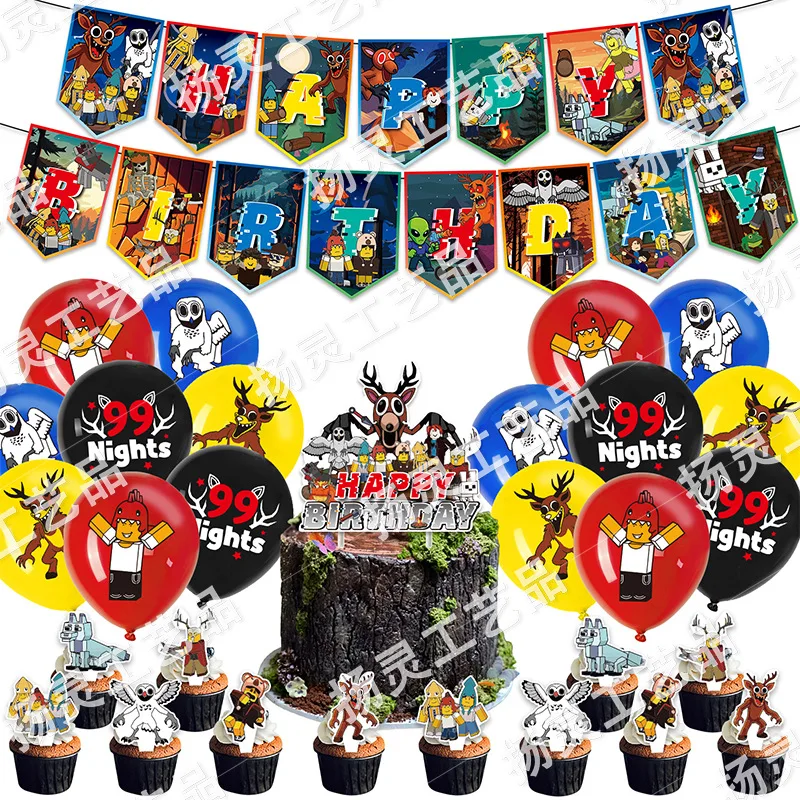 

99-ночей в лесу, украшения для дня рождения, баннер с оленями, торт, топпер, воздушные шары