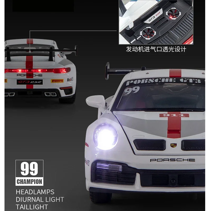 다이캐스트 1:32 포르쉐 911 997 GT3 RSR 합금 모델 자동차, 미니어처 금속 슈퍼카 풀백 차량, 남아용 어린이 선물, 어린이 핫토이