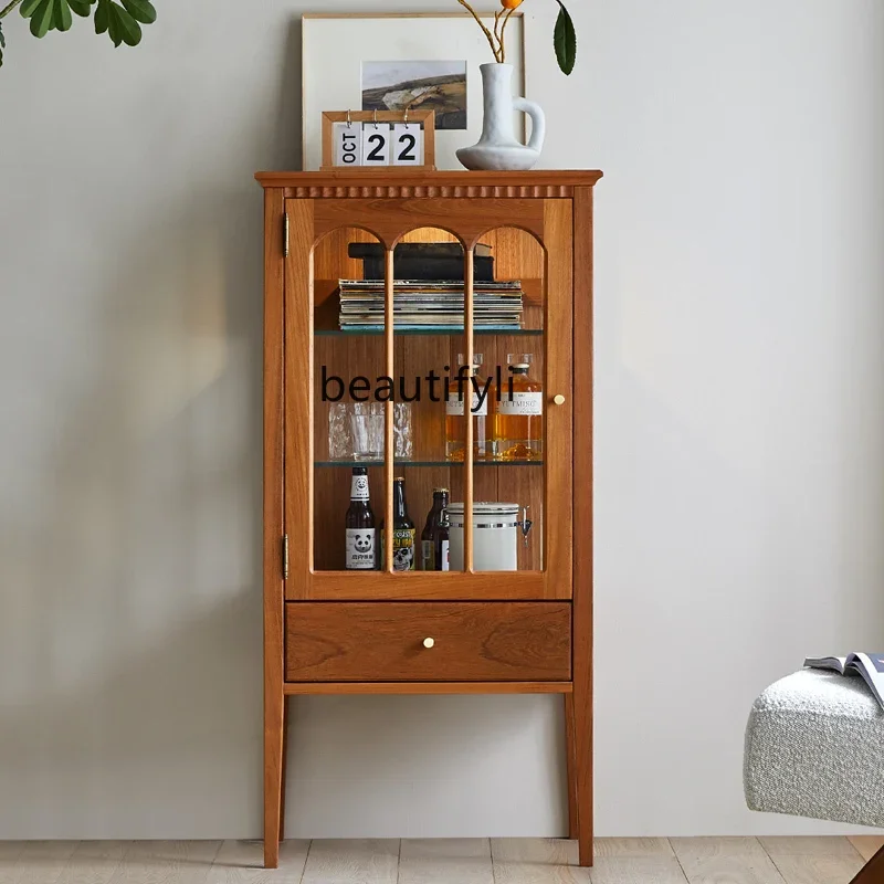 

Nordic Vintage Glass Display Cabinet French Small Wine Cabinet Burmese Old Teak Wood Cup Saucer