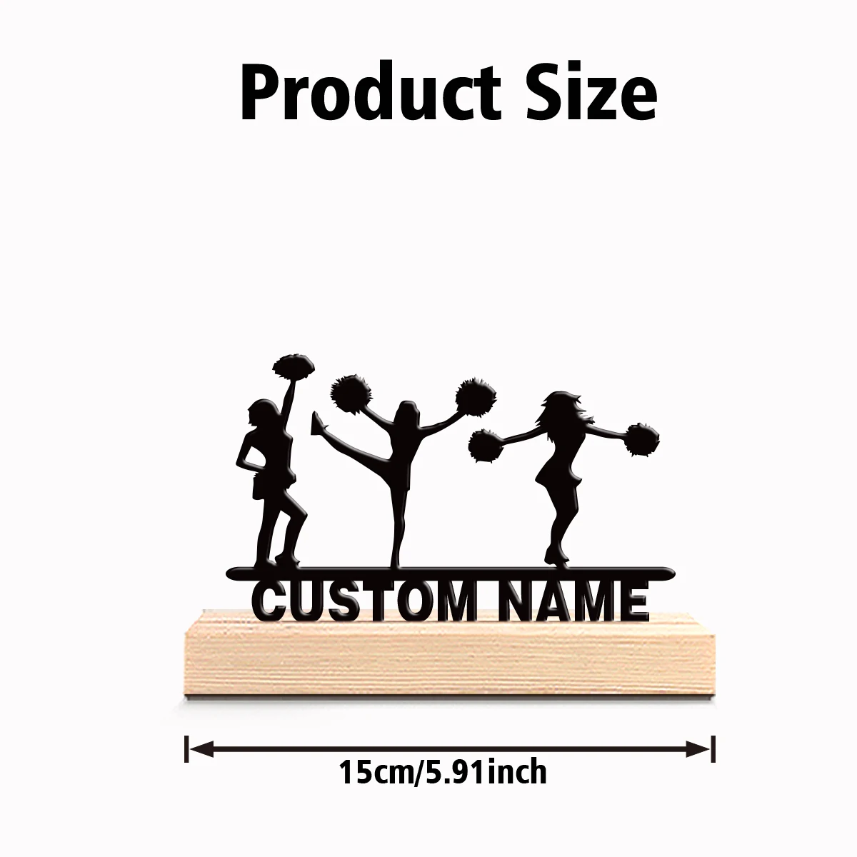 1pc Simple Cheerleading Custom Text Tin Statue Tin Ornament Iron Sculpture With Wood Base Handicraft With Wood Base Office Desk