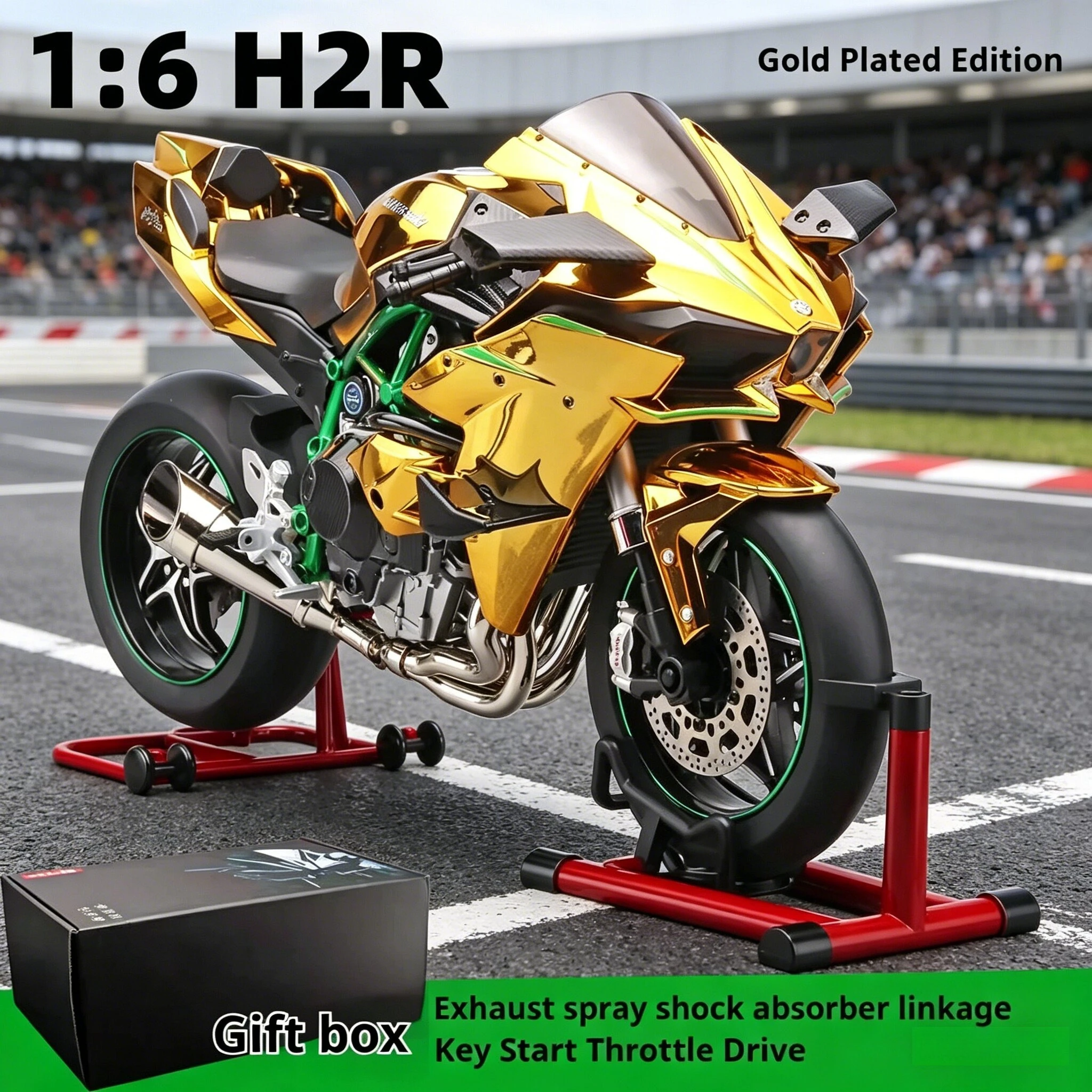 FOR Kawasaki H2R 1:6 With Spray Effect Alloy Motorbike Model Diecast Metal MotorcycleSound＆Light Children Toy Car Vehicles Gifts