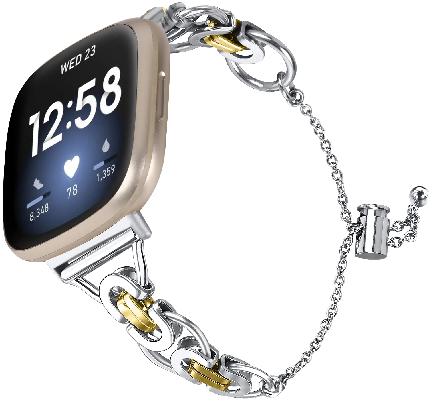 สายคล้องโลหะสําหรับ Fitbit Versa 4/Sense 2 เปลี่ยนสร้อยข้อมือสแตนเลสสําหรับ FitBit Versa 3/Sense Watchband อุปกรณ์เสริม