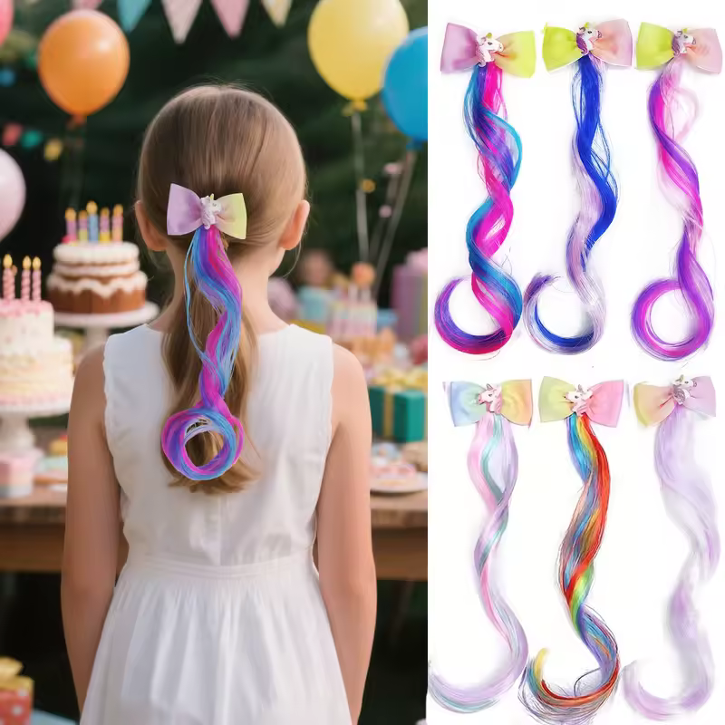 6pcs kids ponytail Hair Extensions Rainbow Color Hairpieces with  for KIds Girls-Great for Gifts, Holidays - Image 8