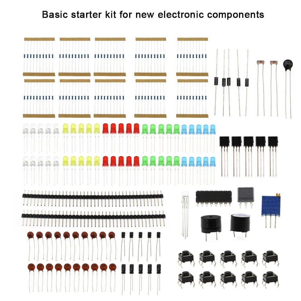 DIY Electronics Basic Starter Kit LED Capacitors Resistors Buzzer Diode Rectifier NPN Transistor DIY Kits