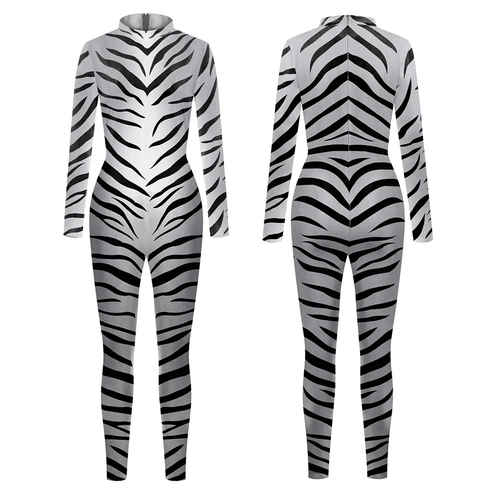 

Zebra Pattern Jumpsuit Halloween Zebra Cosplay Costume Zebra Skinny Bodysuit Animal Cos Catsuit Adult Long Sleeve Zentai