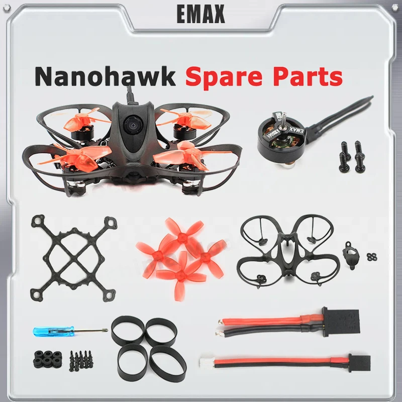 EMAX Nanohawk-piezas de repuesto, marco de placa inferior, Kit de Hardware 0802 19000KV, adaptador de cargador de cable de alimentación de hélice de Motor