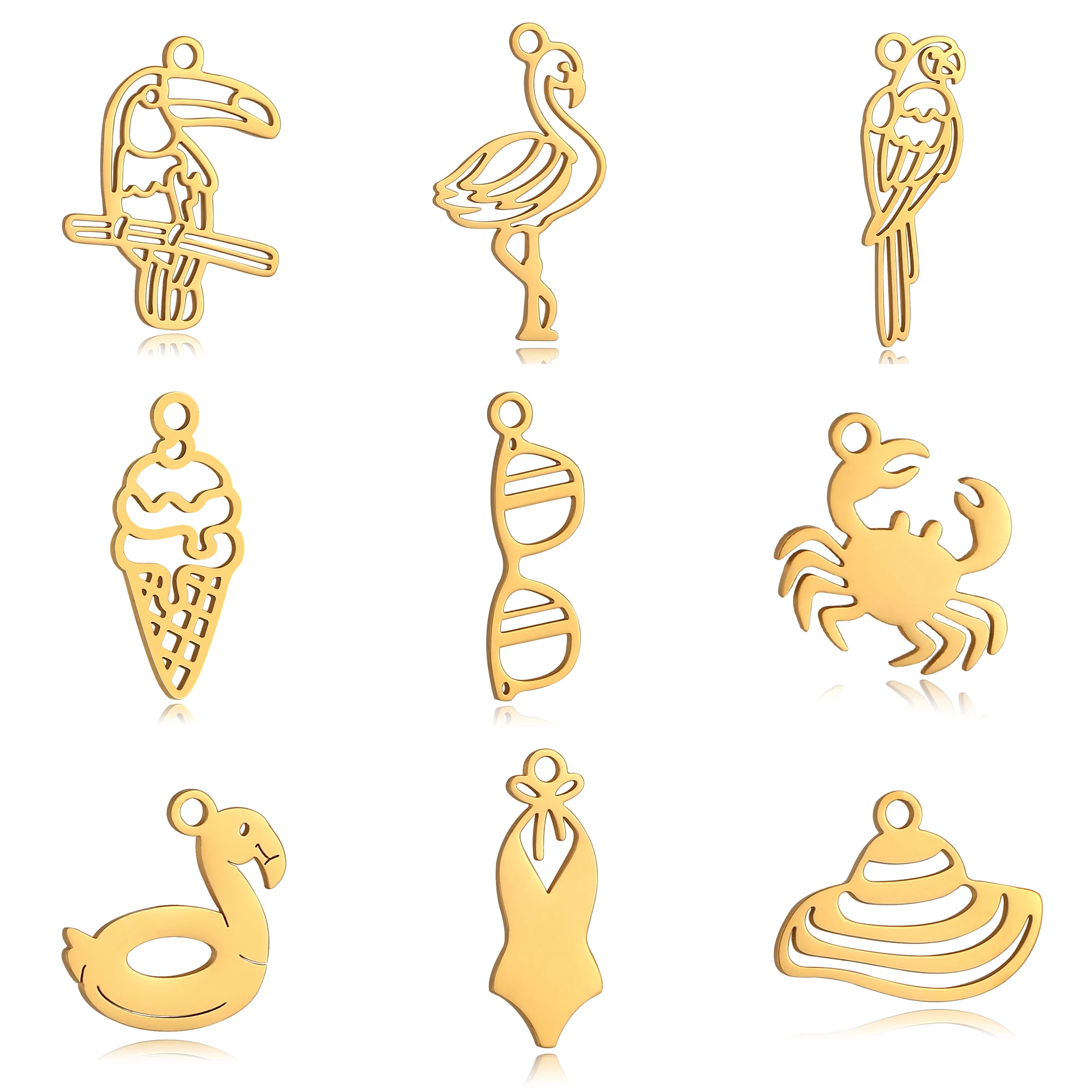 5Pcs Flamingo/Swimwear/Hat/Toucan Birds Sea Beach Charms for Diy Making Bracelet Necklace Earring Non Fading Jewelry Accessories