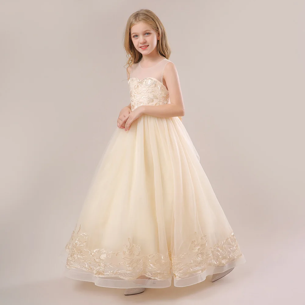 Flower Girl Dresses Fluffy Tulle Round Neck Sleeveless First Communion Birthday  Party Graduation Banquet Children's Clothing