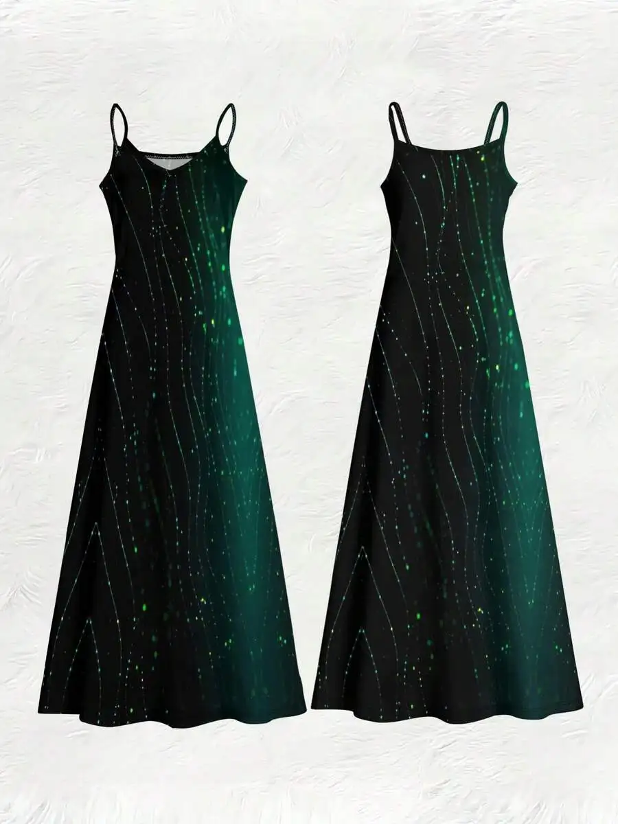 

Womens V-Neck Knitted Slip Dress With Luminous Line And Dot Print For Summer Casual Wear