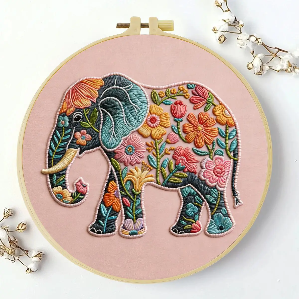 1 Stück 20X20CM/15X15CM 7,87/6,3 Zoll Tier - Elefant Stickerei Starter-Kit DIY-Kit DIY-Stickerei-Set Handarbeiten – Detail 5