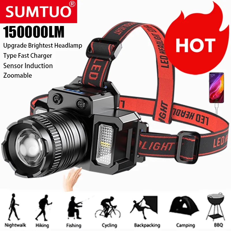 

Induction Headlamp Super Bright Power Torch Rechargeable Head-mounted Outdoor Miners Lamp Led Night Fishing Light Household