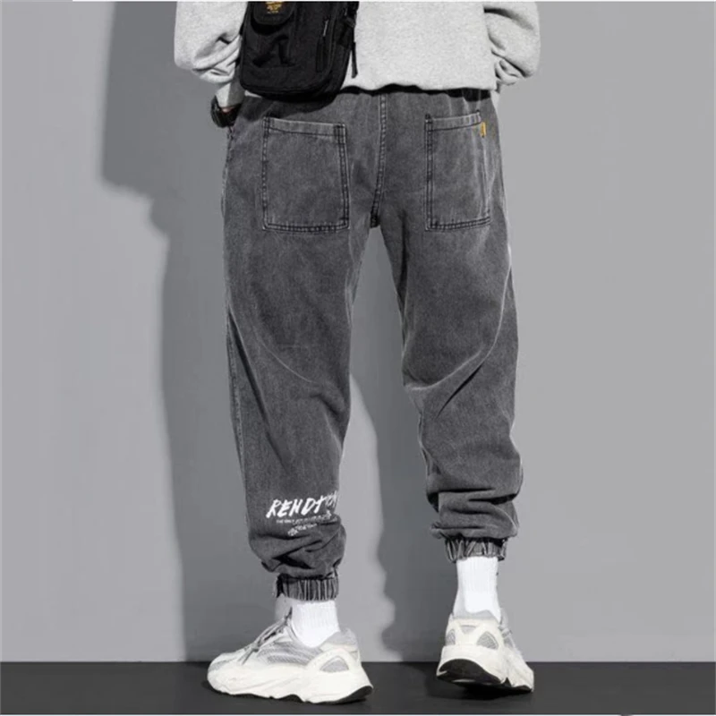 

High Street Gray Jeans Men Four Season Wild Harem Pants Loose Denim Jeans Cargo Pants Jogger Trousers Big Size