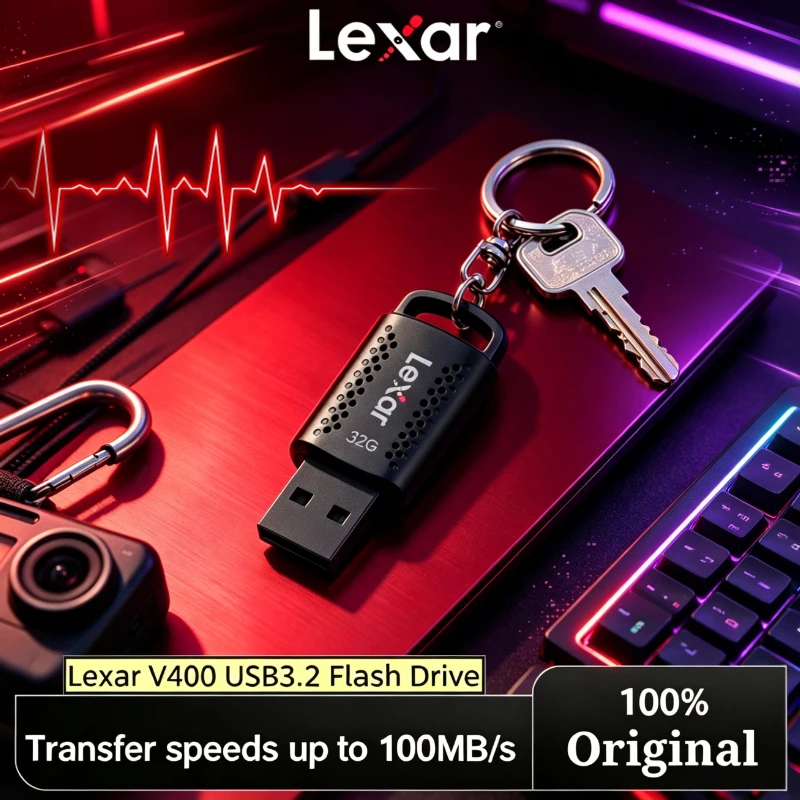 Lexar USB Flash Drive Pen Drive V400 Hot Sale Original USB 3.2 32GB 64GB 128GB Black Memory Stick Flash U Disk for Computer