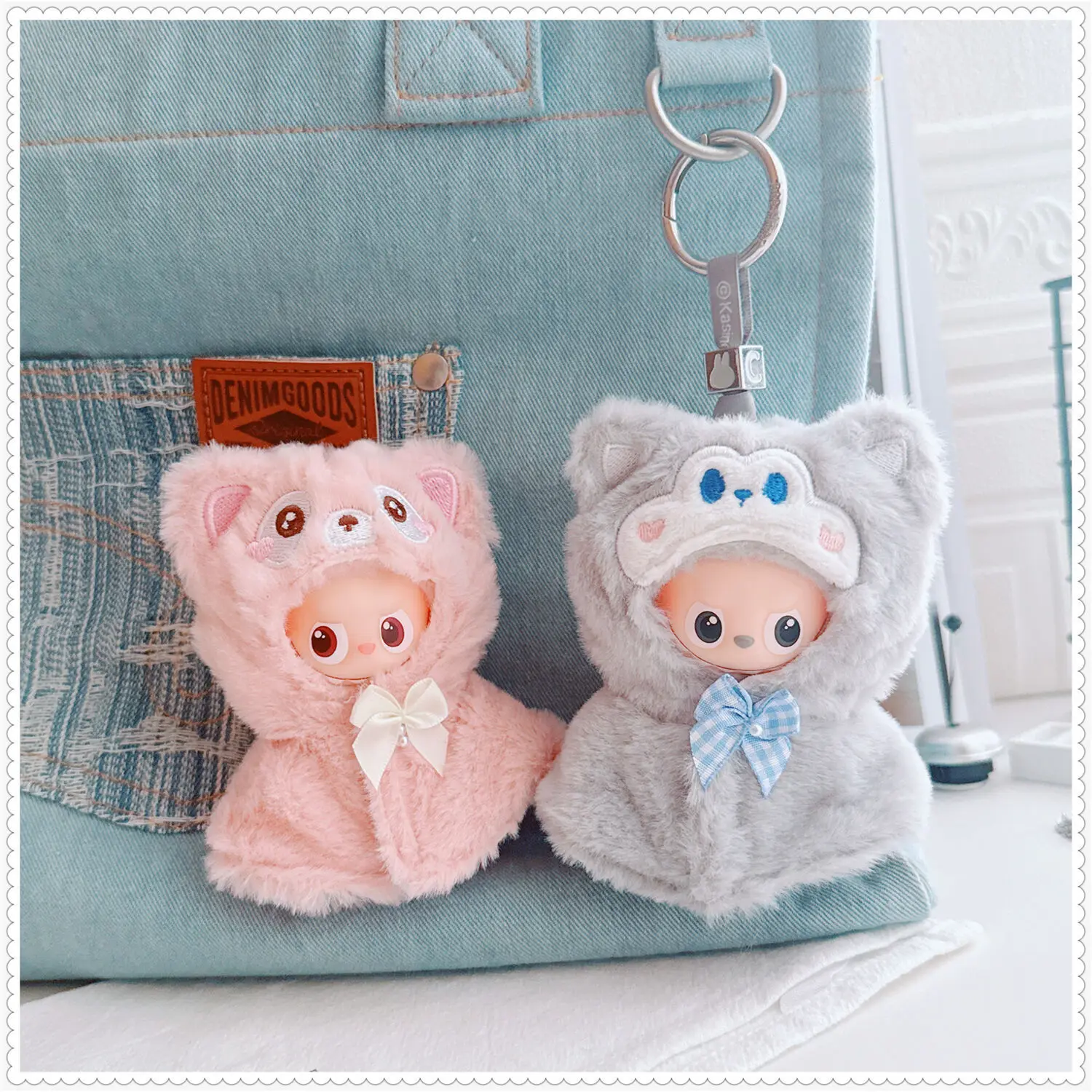 

For 10cm 4th Gen Mini Labubu Heart Code Cartoon Cape Panda Fox 10cm Mini Labubu 4.0 Doll Clothes