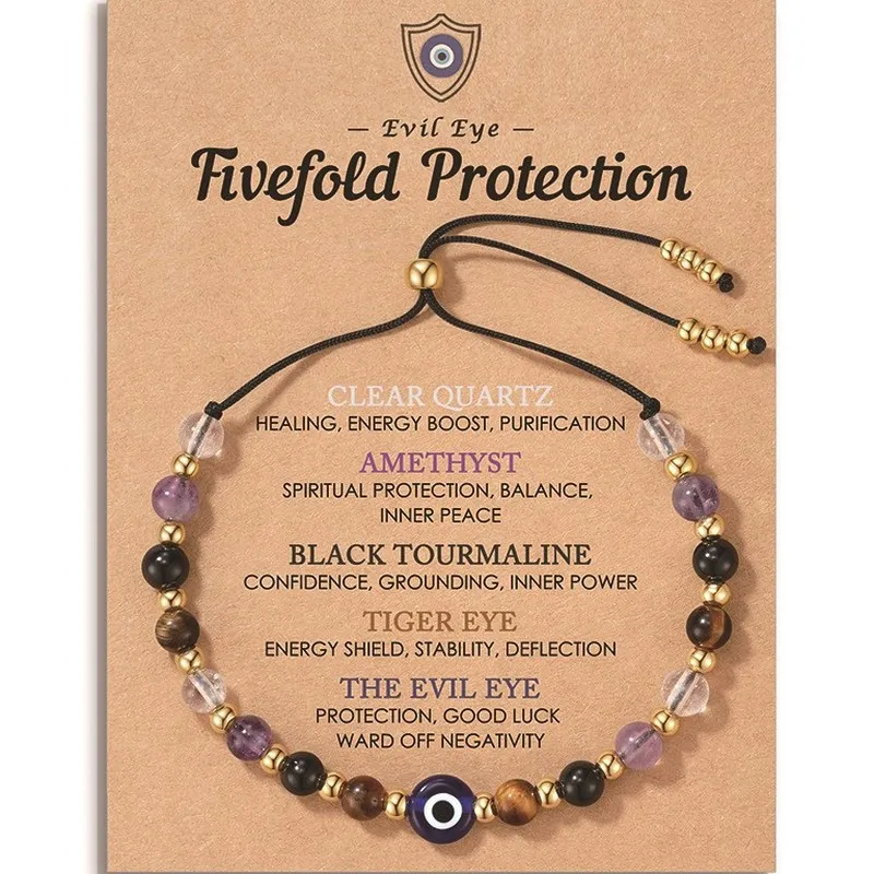 Evil Eye Beaded Bracelet for Women, Drawstring Pull Cord, Faceted Beads with Gold Tail Bead, Fashion Jewelry