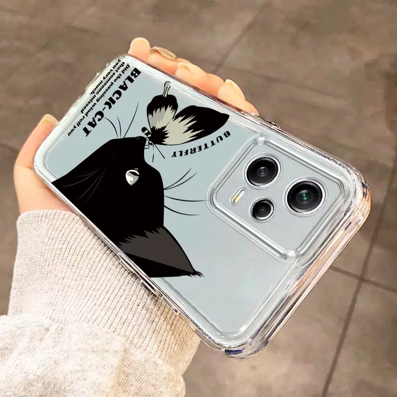 كارتون أنيمي القط الأسود ل Xiaomi Redmi 10 11 K30 K40 K50 K60 K70 Pro Prime Plus Ultra Zoom 5G حافظة هاتف شفافة من البولي يوريثان