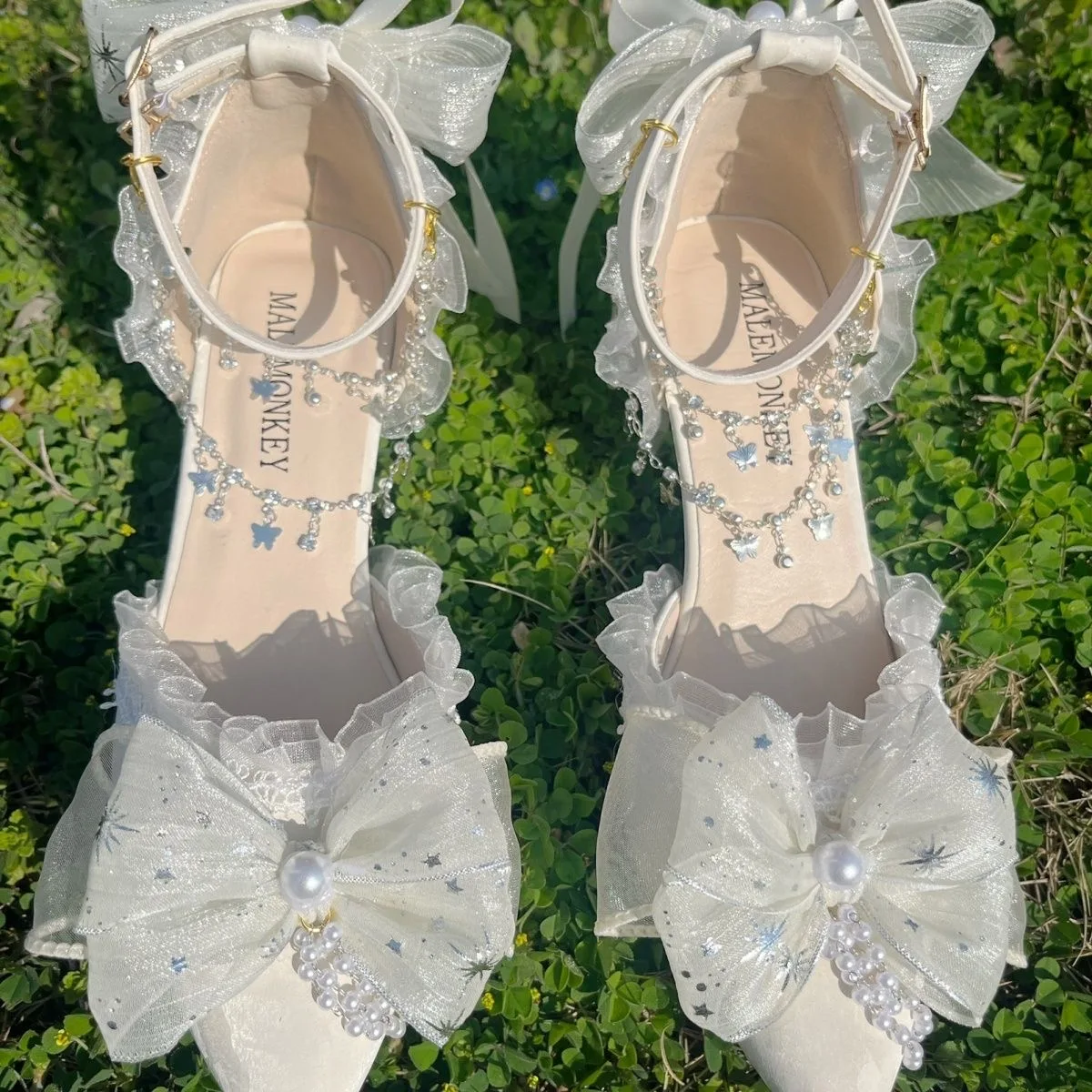 Eleganti scarpe da festa per le donne scarpe firmate di lusso sandali da donna scarpe da sposa tacco lolita con scarpe da donna a punta bianche