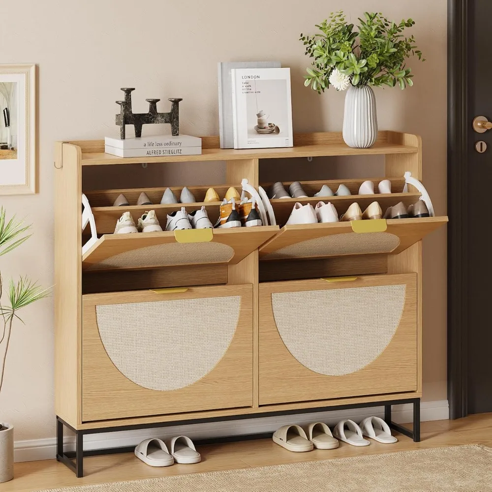 

Shoes Cabinet with 2 Flip Drawers, Narrow Shoe Storage Cabinet, Freestanding Shoes Cabinet Organizer, Hidden Shoe Rack Cabinet f