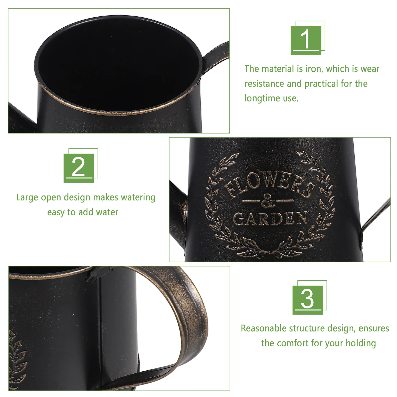 Plant Watering Can Black Iron Spill Reducing Design for Indoor Outdoor Houseplants 1 Piece